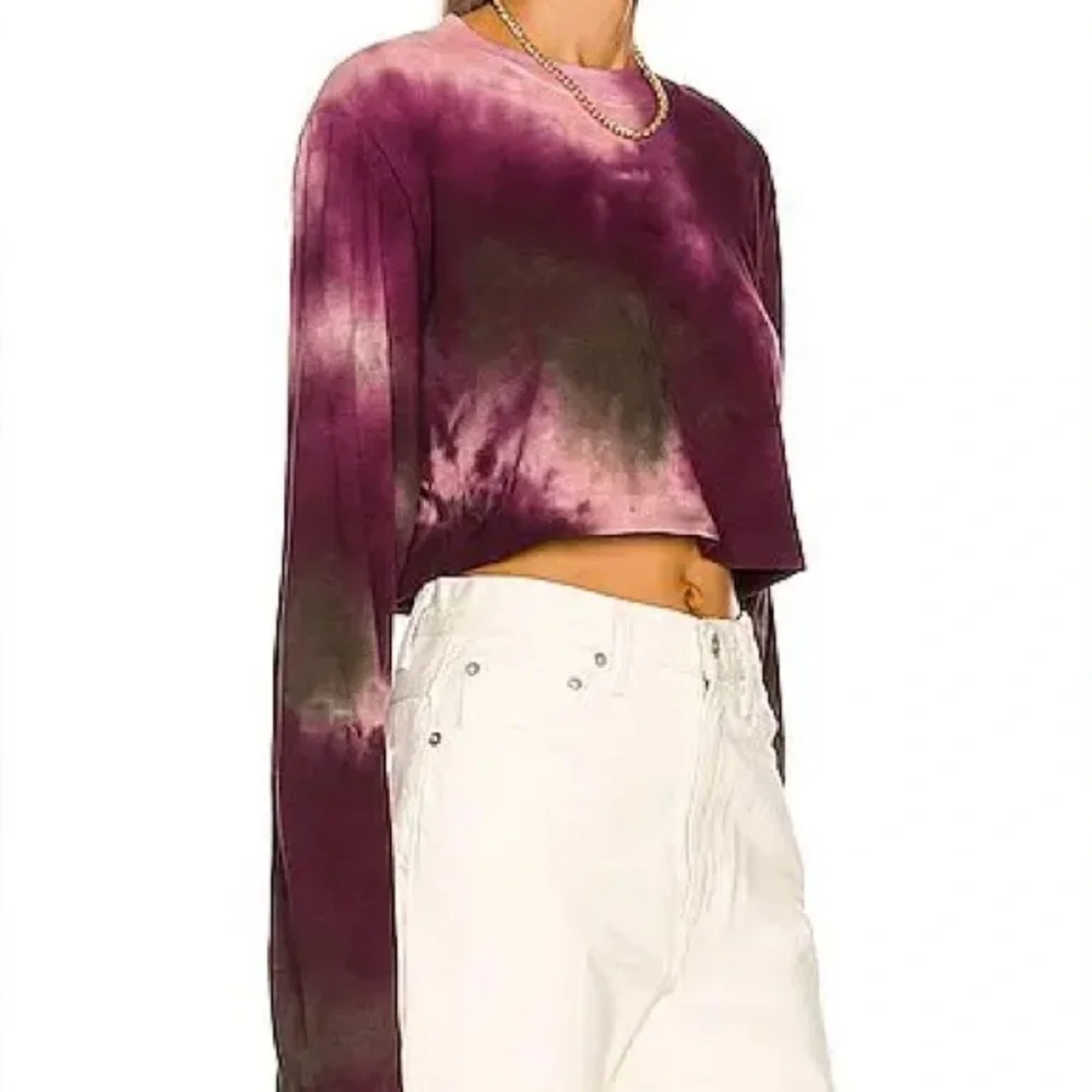 Cotton Citizen Tokyo Crop Long Sleeve Tee Pink Plum Hazel Size M Tie-dye - Picture 2 of 8